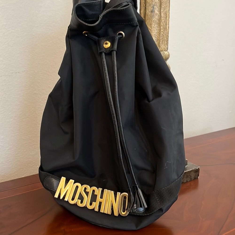 Moschino black  nylon drawstring bag